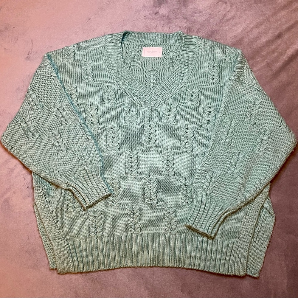 Lucky Brand Sweaters Women's Size XL Green V-Neck Long Sleeve Knit Pullover